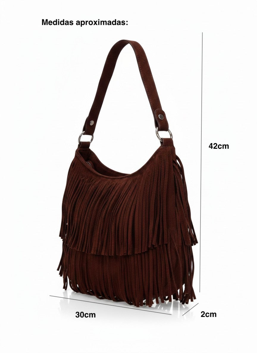 Bolsa hobo de hombro de flecos en gamuza – PATAGONIA