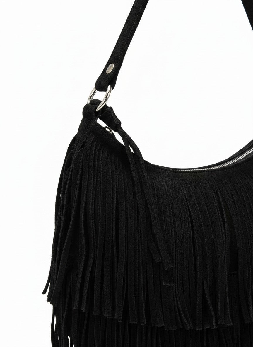 Bolsa hobo de hombro de flecos en gamuza – PATAGONIA