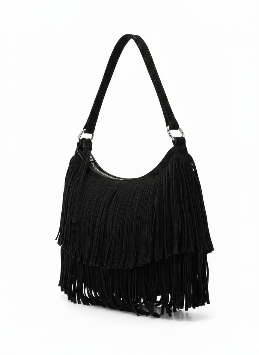 Bolsa hobo de hombro de flecos en gamuza – PATAGONIA