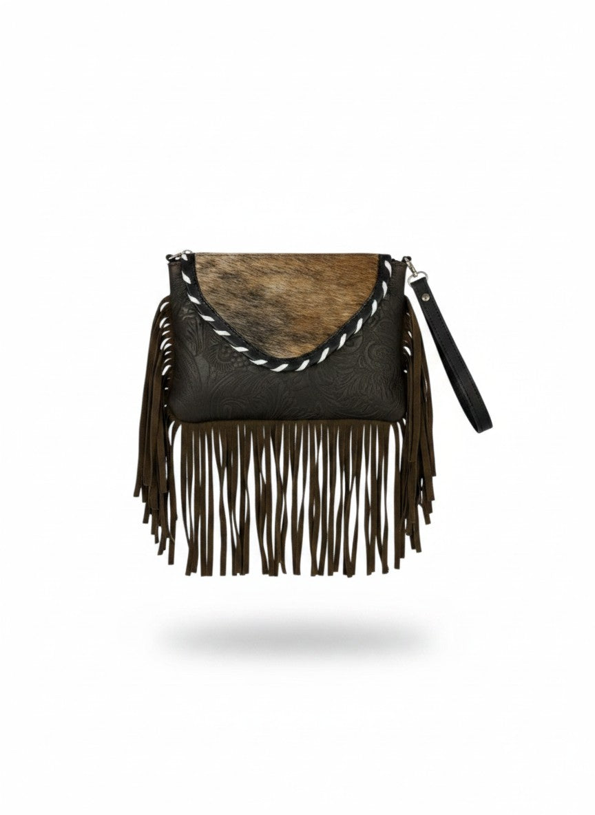 Bolsa cruzada de flecos con grabado floral – SEDONA color negro, DALALI MX