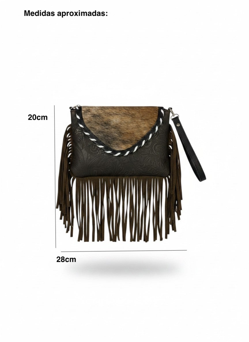 Bolsa cruzada de flecos con grabado floral – SEDONA