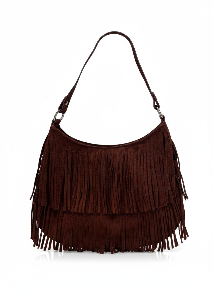 Bolsa hobo de hombro de flecos en gamuza – PATAGONIA