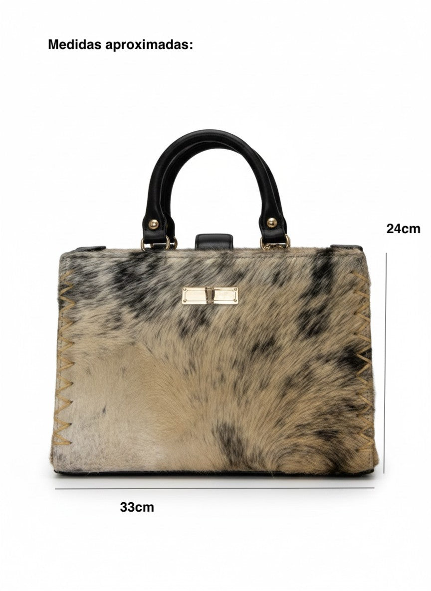 Bolsa de mano 100% piel estructurada con estampado animal print -  DAKOTA