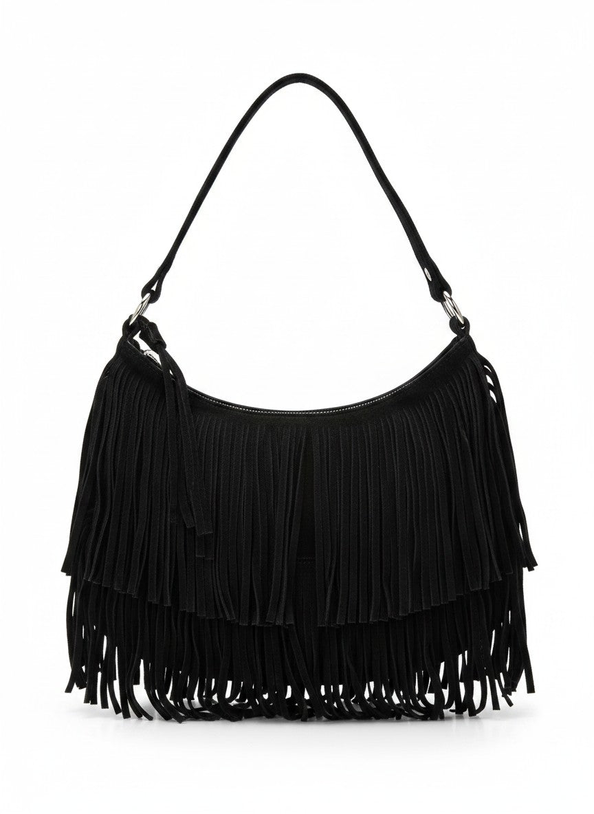Bolsa hobo de hombro de flecos en gamuza – PATAGONIA