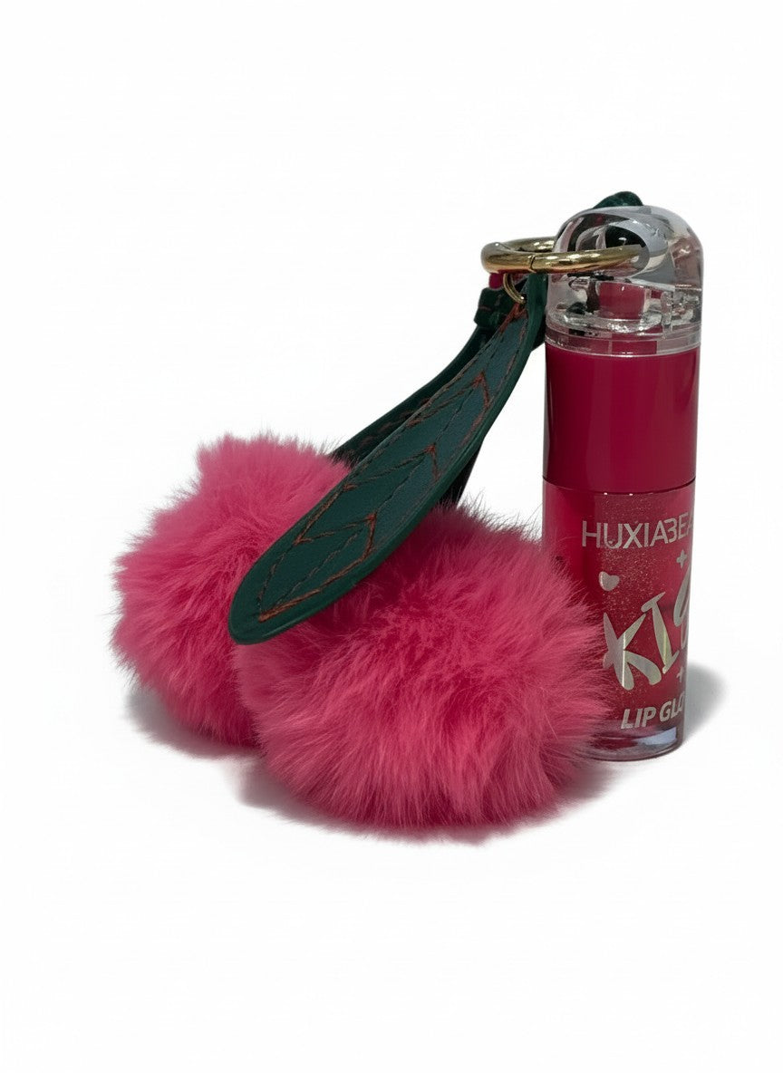 Llavero con pompón y labial color rosa fiusha, DALALI MX