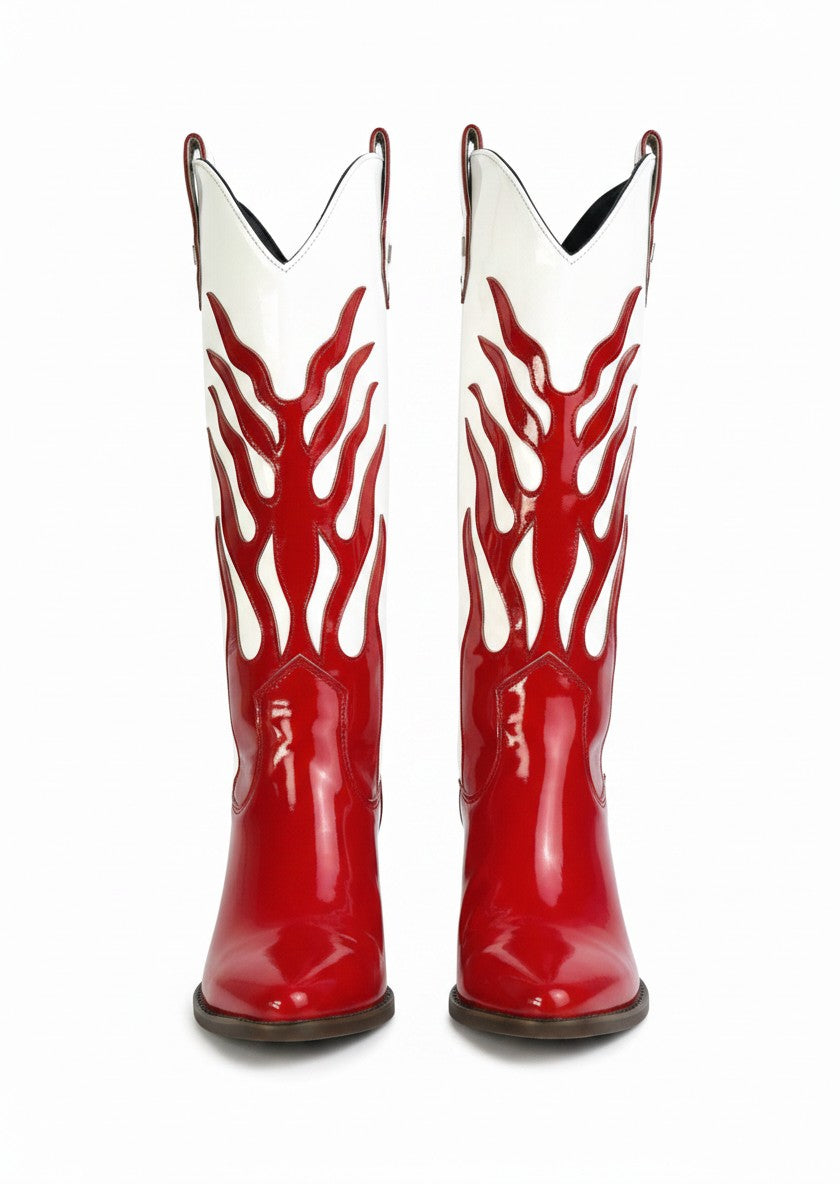 Bota vaquera charol bicolor clay bordado llama caña alta – COLORADA
