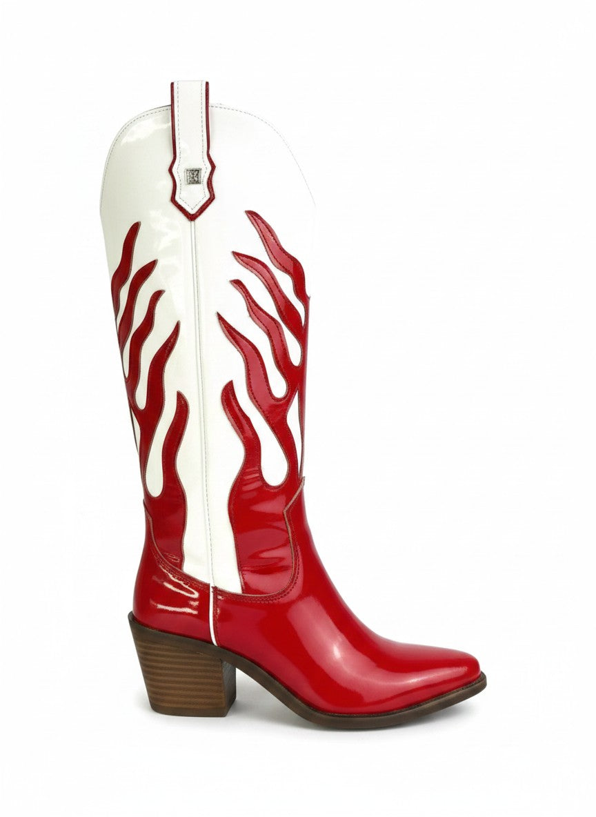 Bota vaquera charol bicolor clay bordado llama caña alta – COLORADA