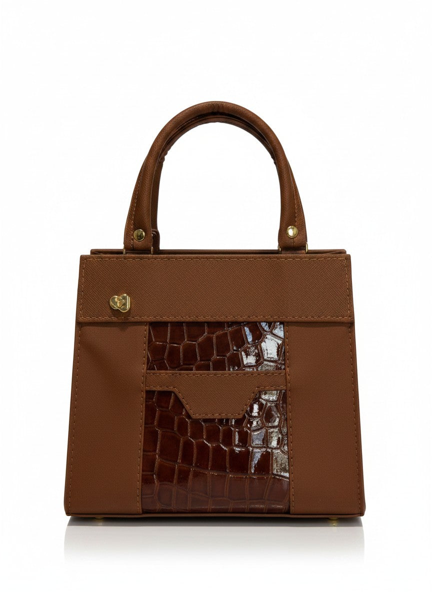 Bolso mini estructurado con panel croco y doble asa – TOLEDO