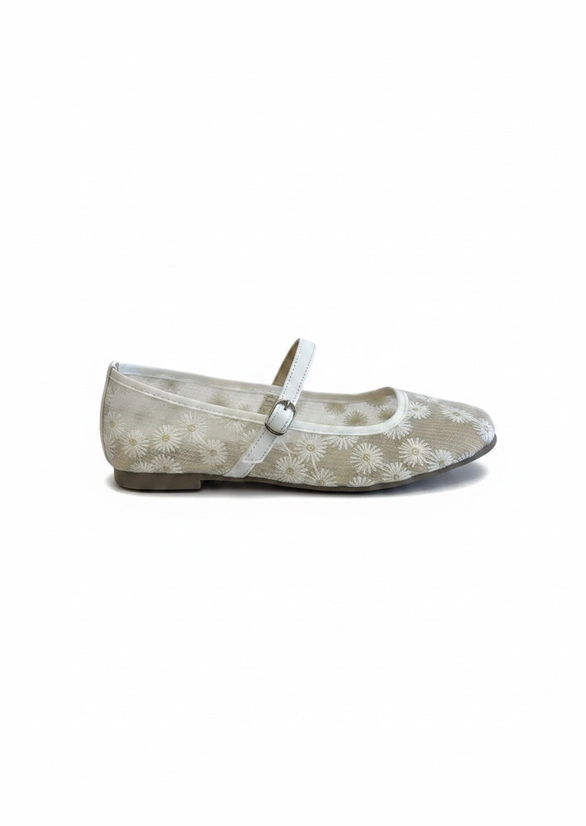 Flats tipo bailarina malla bordado margaritas blancos MARGARITA – DALALI