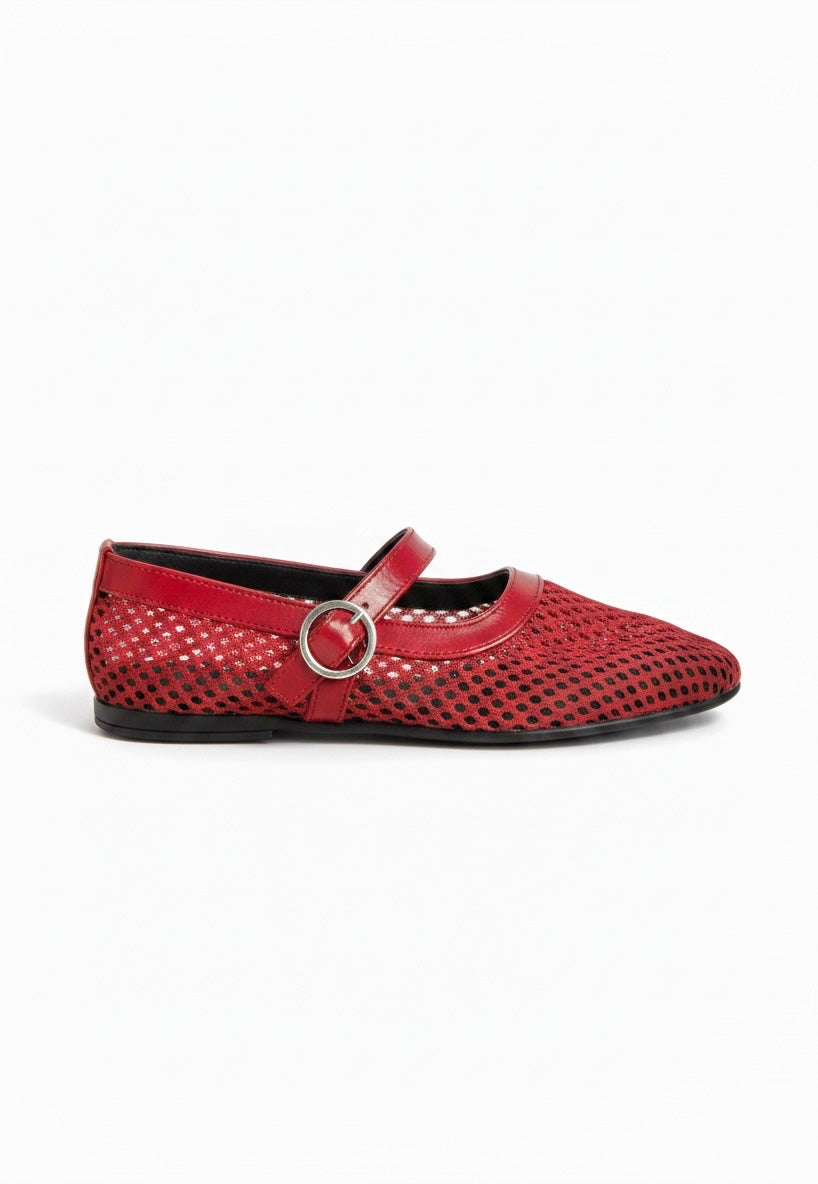 Flats tipo bailarina de malla rojos con correa MILÁN – DALALI
