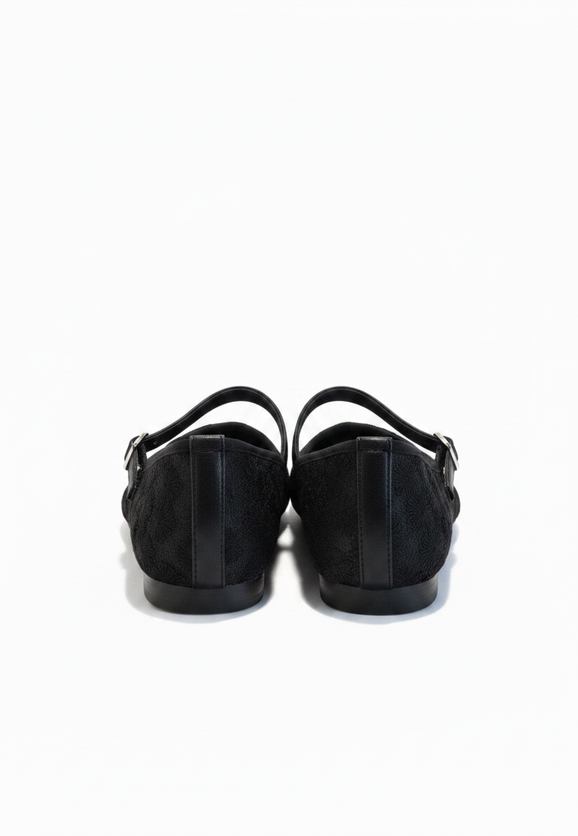 Flats tipo bailarina de tela floral negros – VENECIA