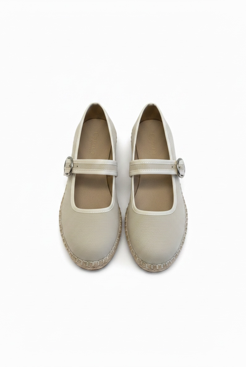 Flats tipo bailarina estilo espadrille beige con correa – TOSCANA