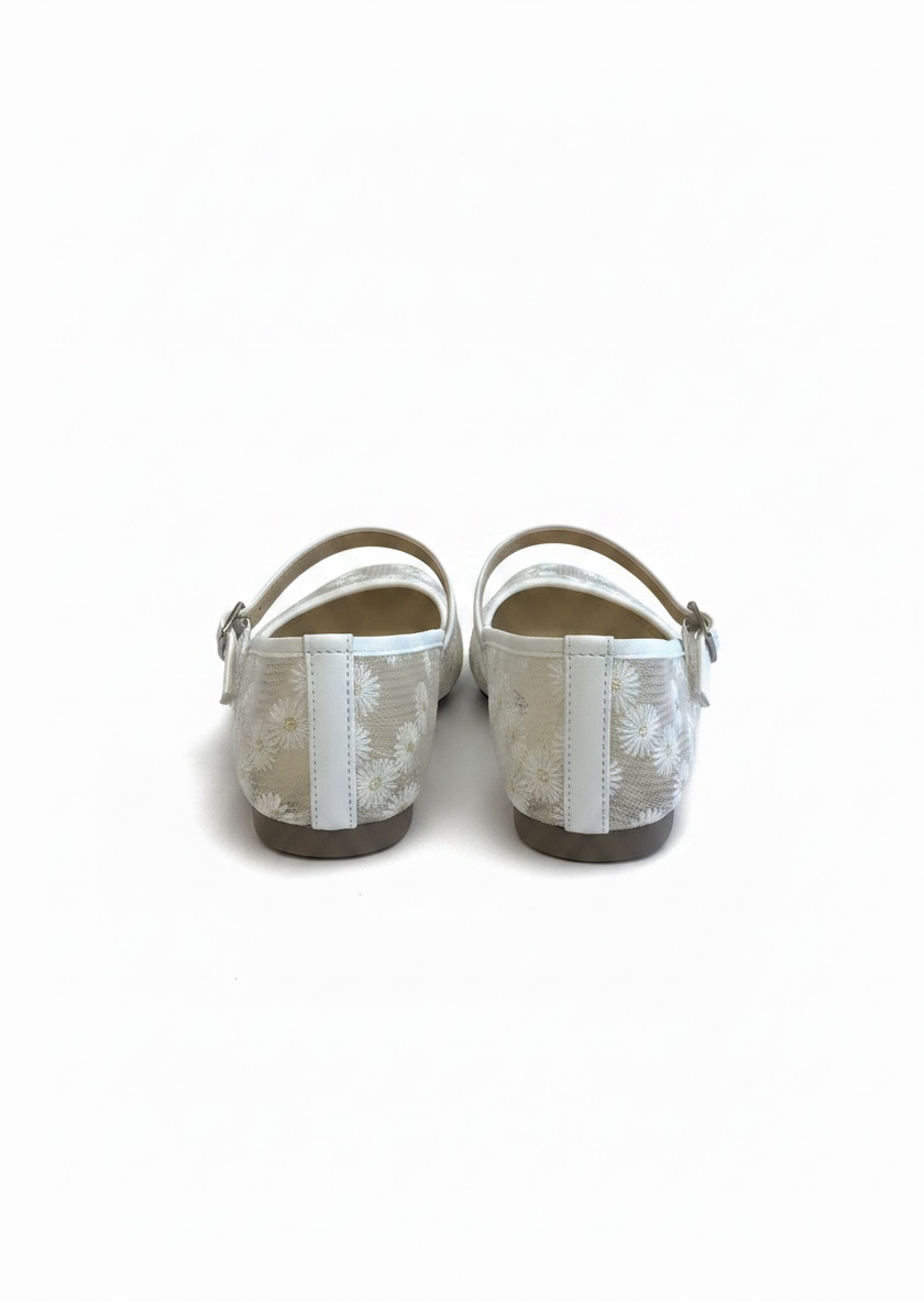 Flats tipo bailarina de malla bordado margaritas blancos – MARGARITA