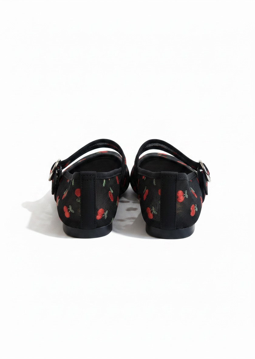 Flats tipo bailarina de malla bordado cerezas negros – CEREZA