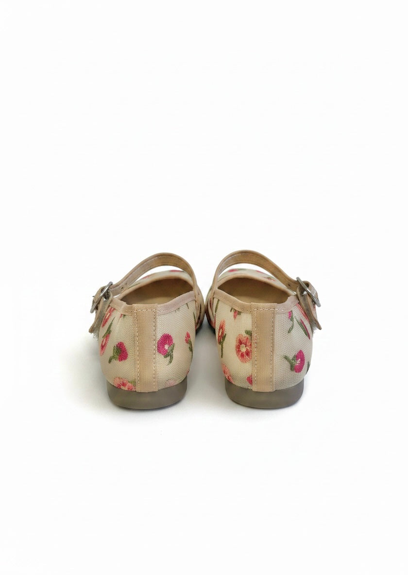 Flats tipo bailarina malla bordado floral beige PROVENZA – DALALI