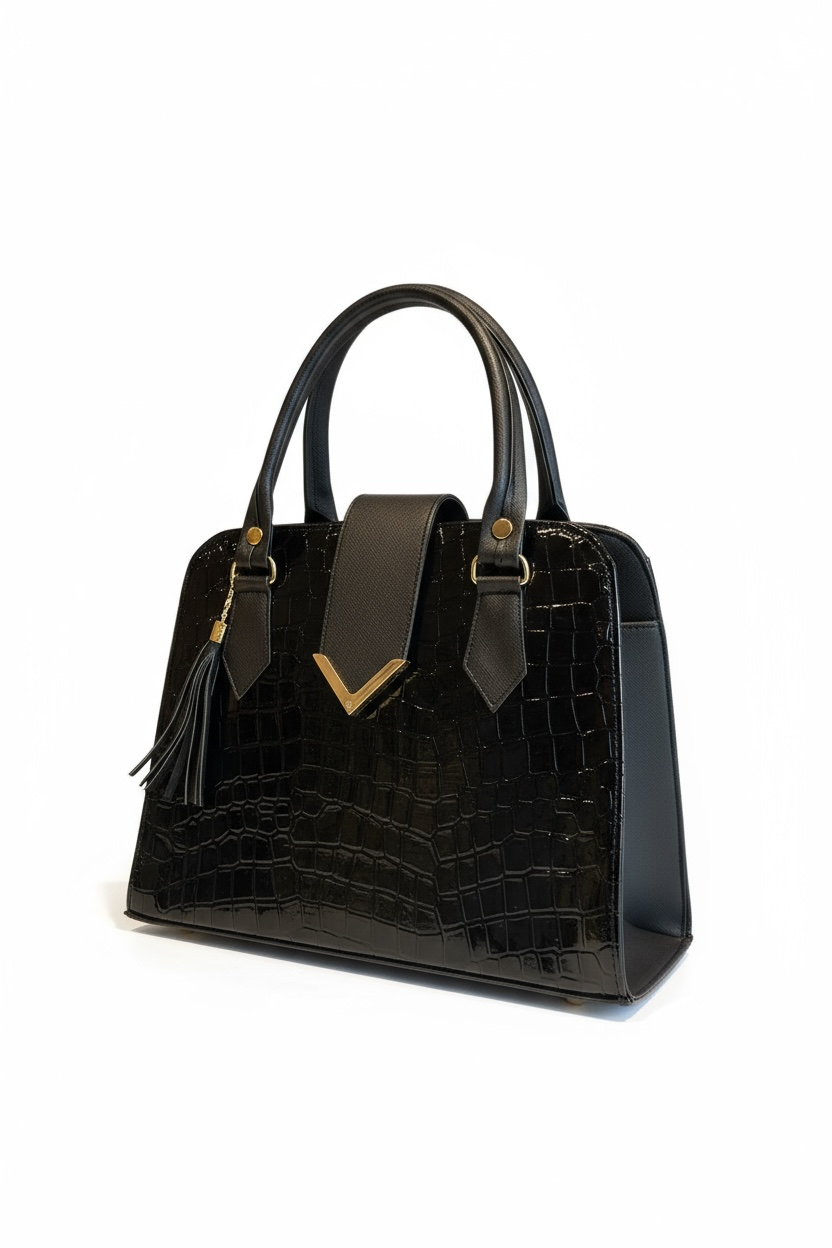 ÓPALO – Bolsa de mano con textura croco y herraje dorado decorativo