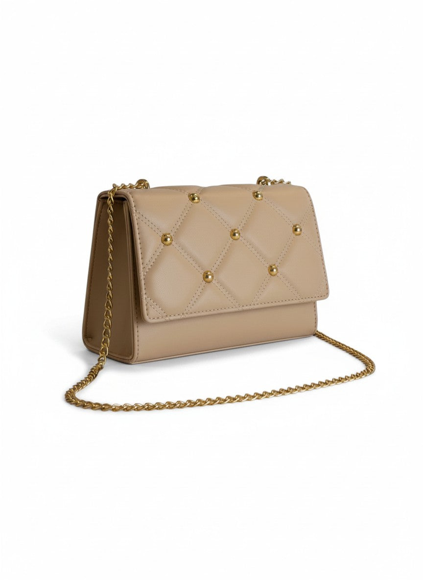 Bolso pequeño tipo clutch con cadena larga color dorada -  FAYE