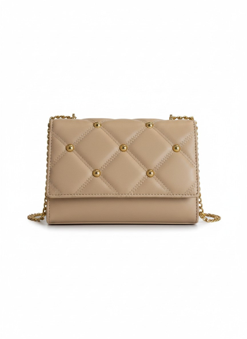 Bolso pequeño tipo clutch con cadena larga color dorada -  FAYE
