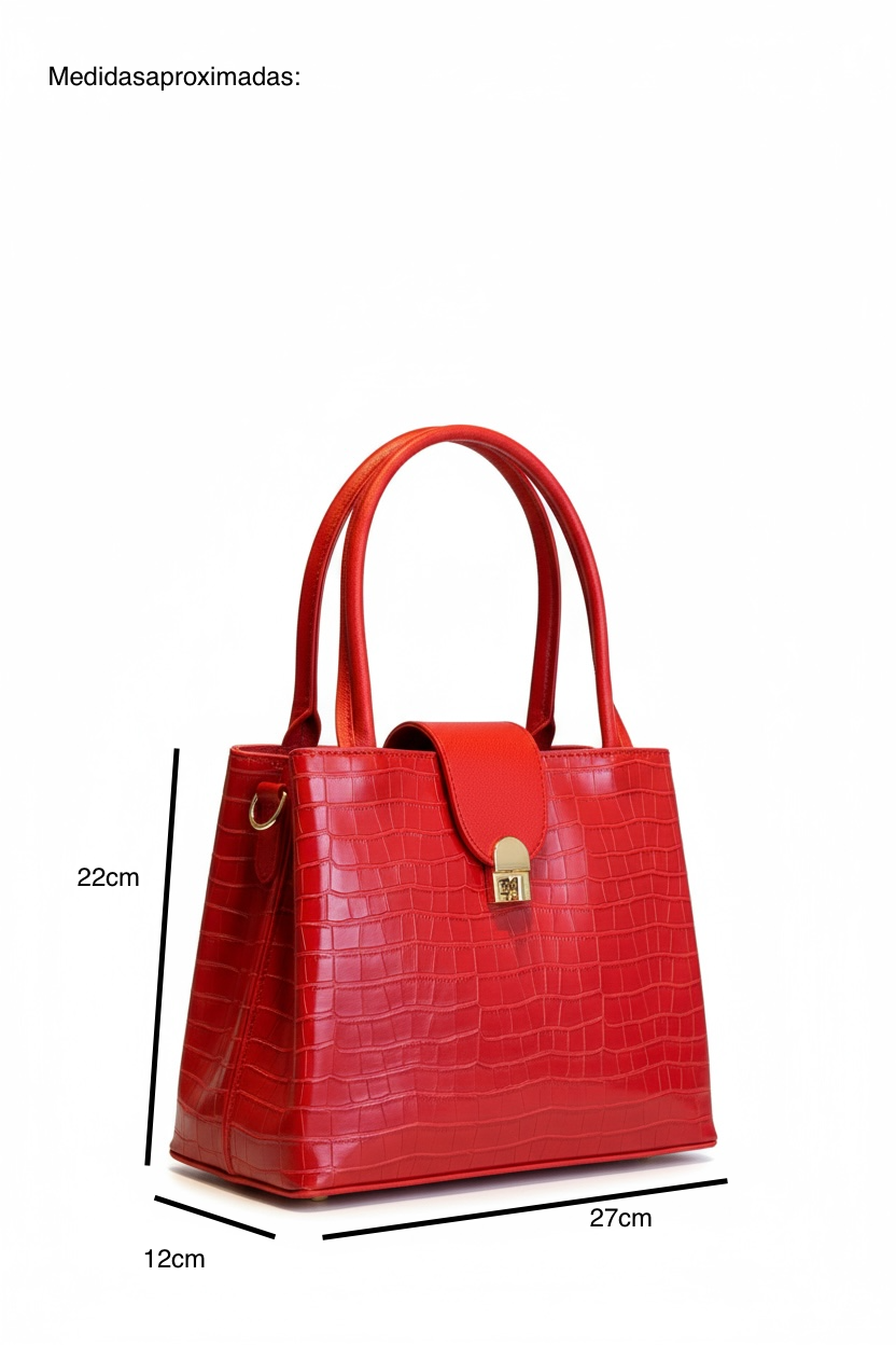 SICILIA – Bolso grande con textura tipo cocodrilo y broche metálico