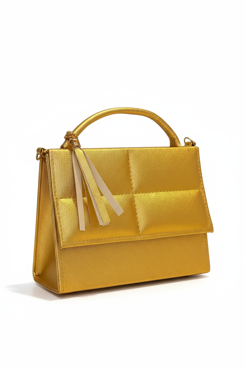 MILÁN – Bolso mini  de diseño acolchado estilo elegante con borla decorativa.