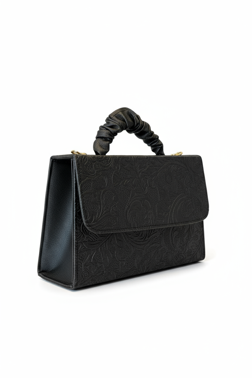 BERENICE – Bolsa mini con relieve floral y asa fruncida