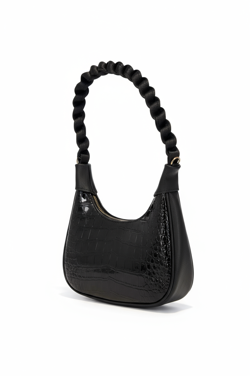 ISLA – Bolsa mini tipo hobo con asa trenzada y brillo elegante