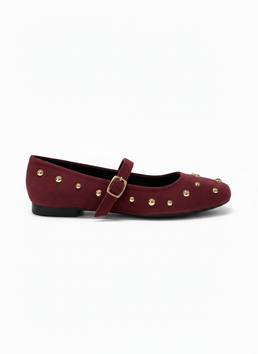 Flats zapato de piso tipo Mary Jane con tachuelas doradas - GINEBRA