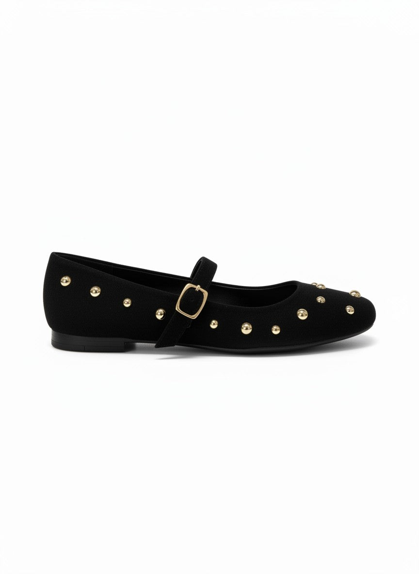 Flats zapato de piso tipo Mary Jane con tachuelas doradas - GINEBRA