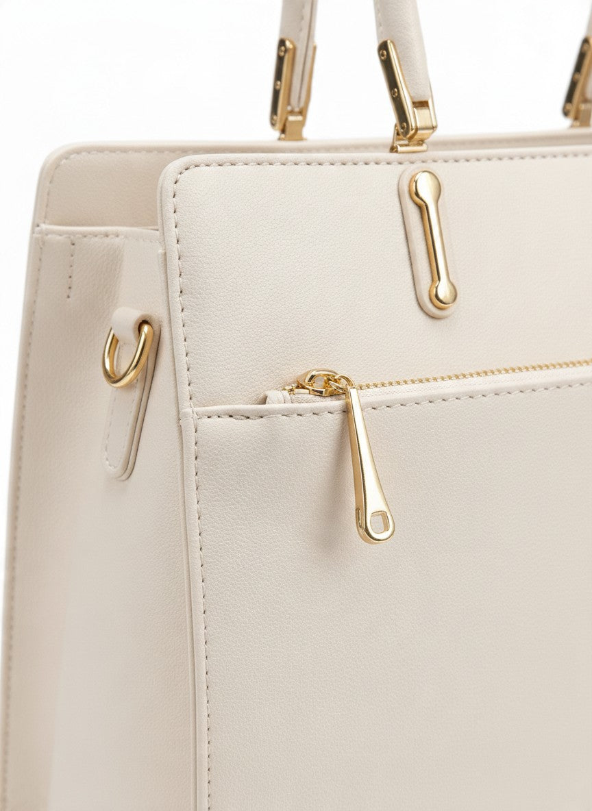 Bolsa tote grande de mano acabado liso y herrajes dorados – VIENA