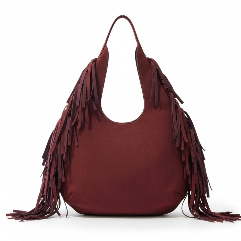 SIERRA — Bolso Hobo de Gamuza con Flecos Laterales