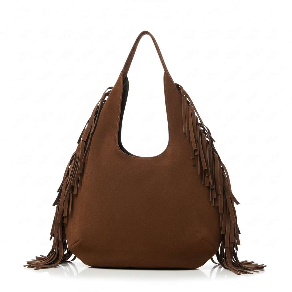 SIERRA — Bolso Hobo de Gamuza con Flecos Laterales