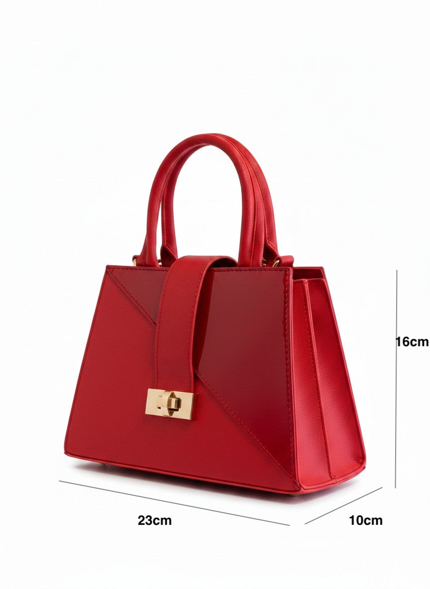 Bolso mini rojo geométrico con broche dorado – GRANADA
