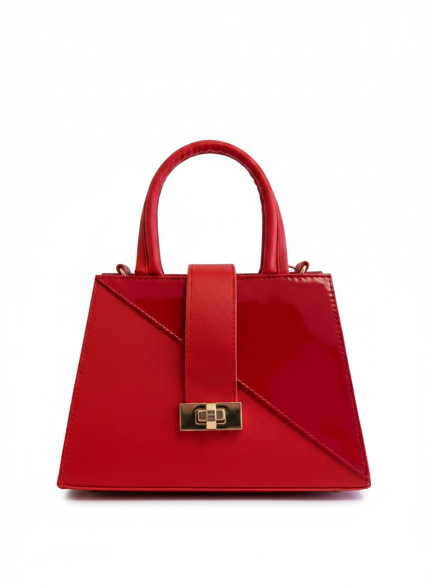 Bolso mini rojo geométrico con broche dorado – GRANADA