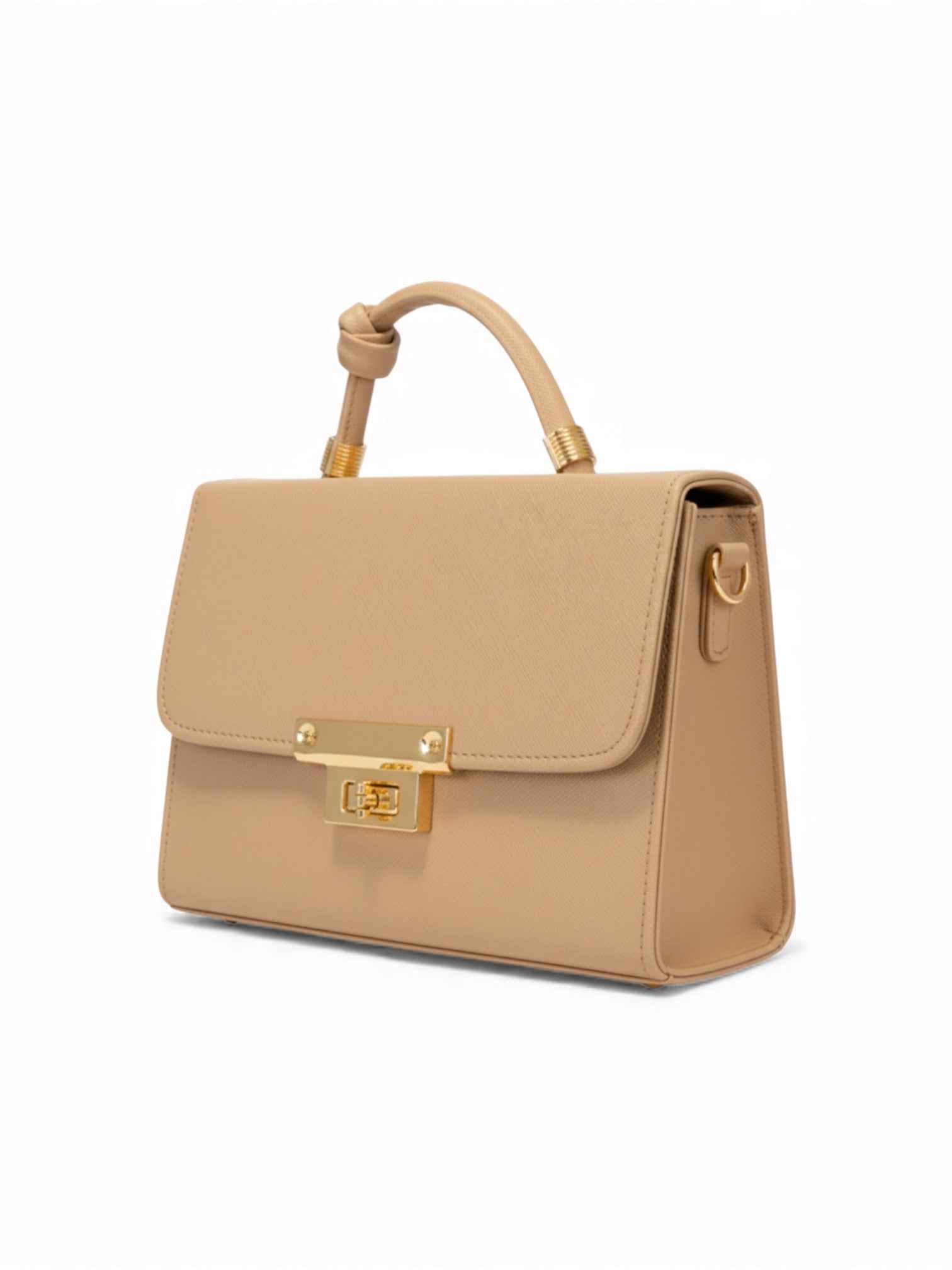 PRAGA – Bolsa mini estructurada con herraje dorado y asa con nudo decorativo