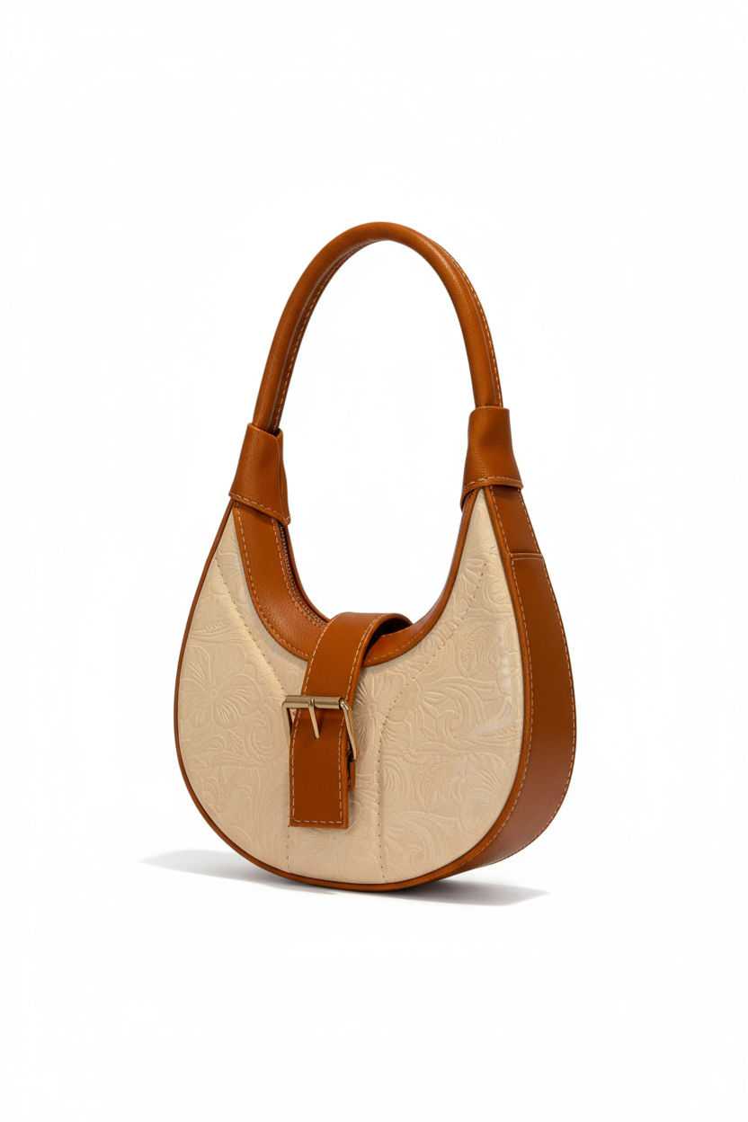 SIENA – Bolsa hobo con grabado floral y hebilla decorativa