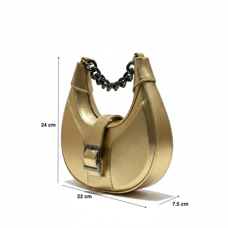LIVIA - Bolsa mini en forma de media luna con cadena como asa superior