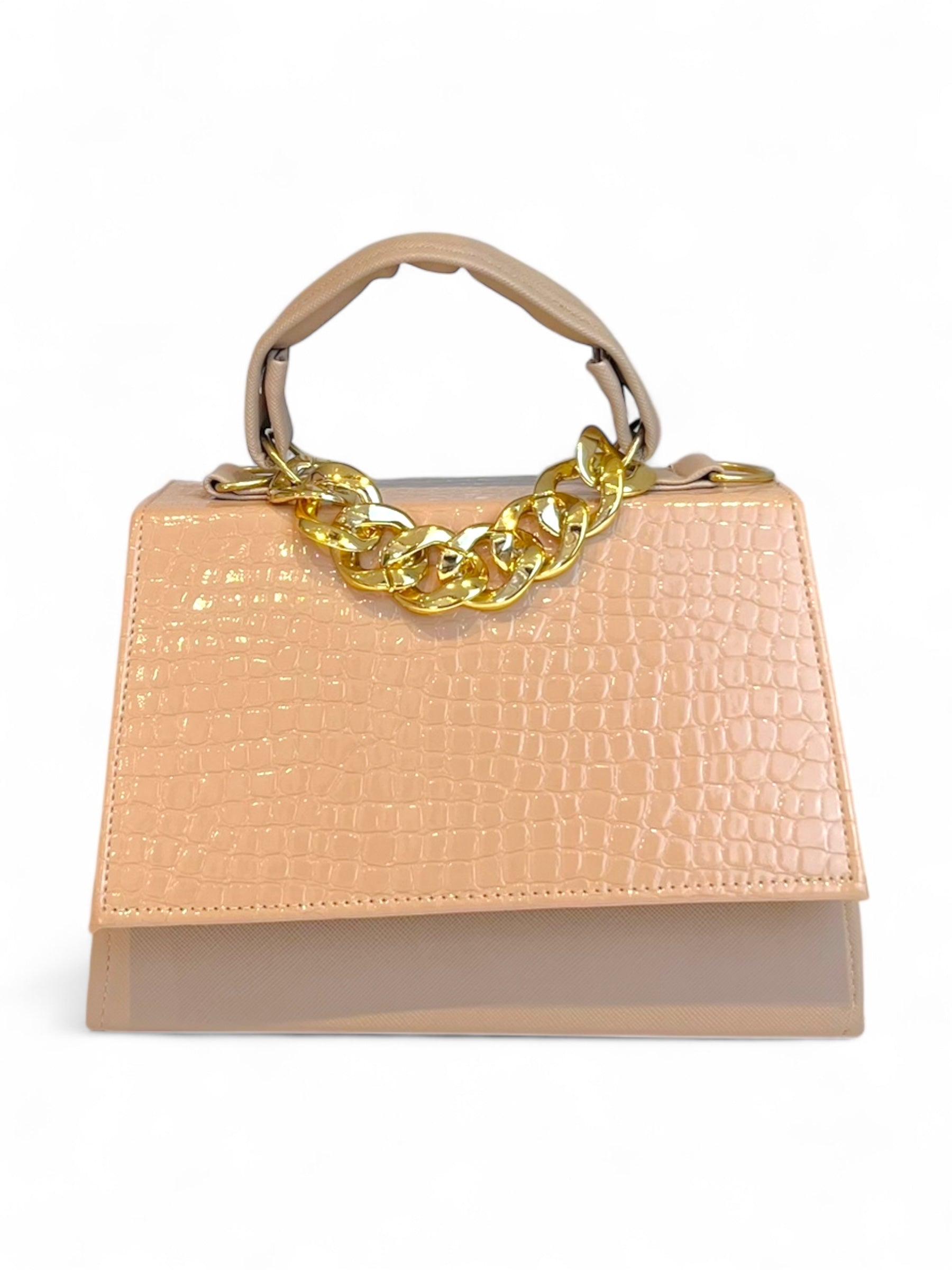 NARA - Bolso Pequeño  Charol Textura Croco con Cadena Dorada