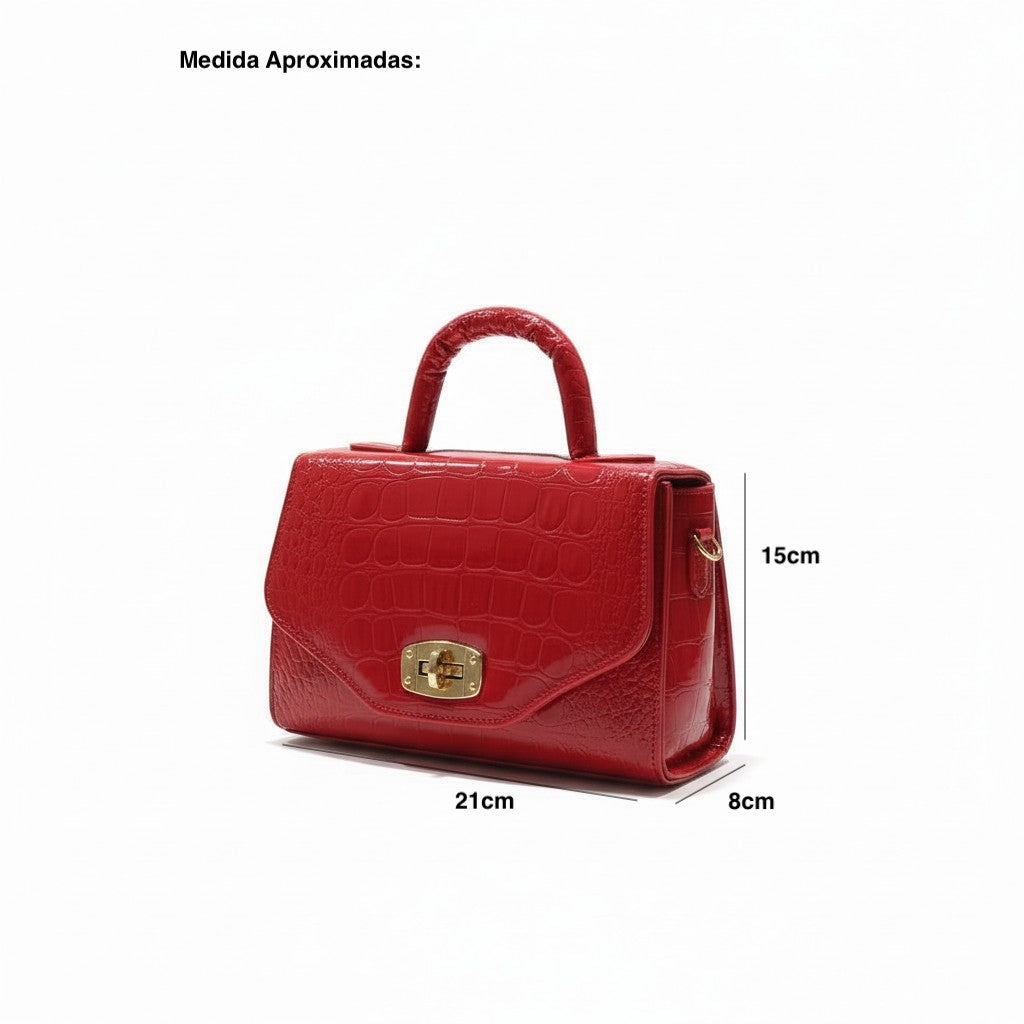 MORIÓN - Bolsa pequeña estructurada  con textura tipo cocodrilo y broche dorado