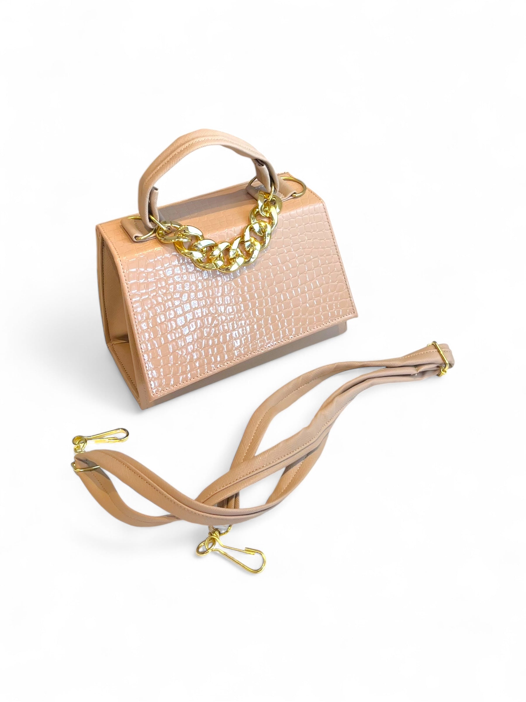 NARA - Bolso Pequeño  Charol Textura Croco con Cadena Dorada