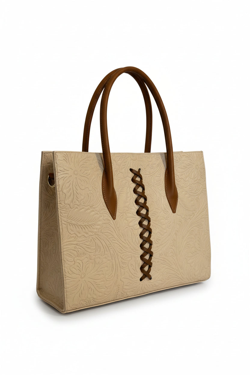 NAUPLIA - Bolso grande tipo tote  con relieve floral y detalle trenzado