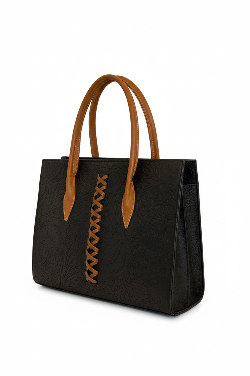 NAUPLIA - Bolso grande tipo tote  con relieve floral y detalle trenzado