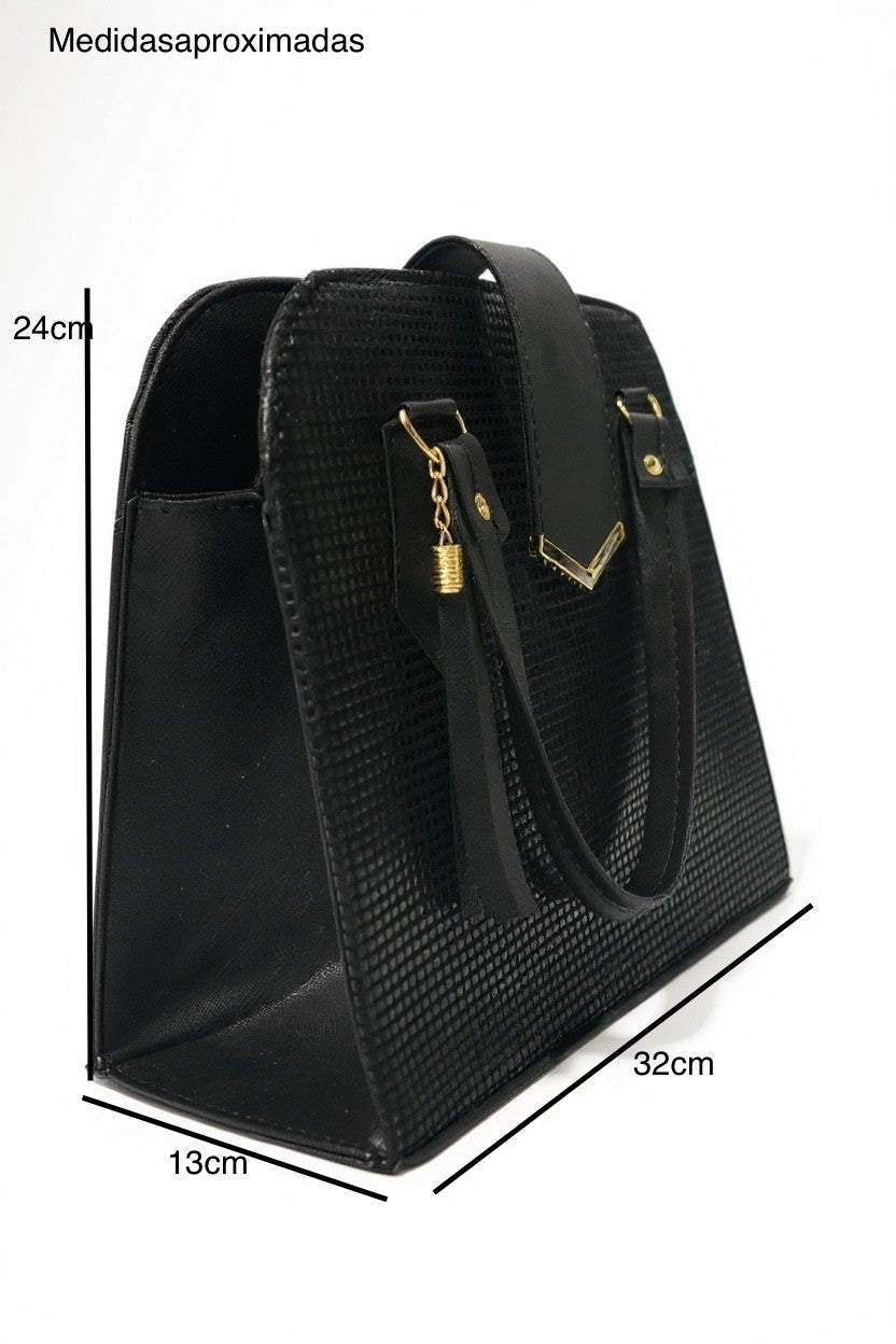ÓPALO –Bolso mediano  estructurado con textura fina y detalle metálico dorado