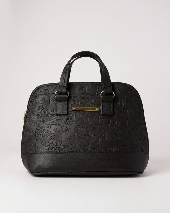 OYA - Bolso mini con grabado floral, doble asa de mano y correa larga desmontable