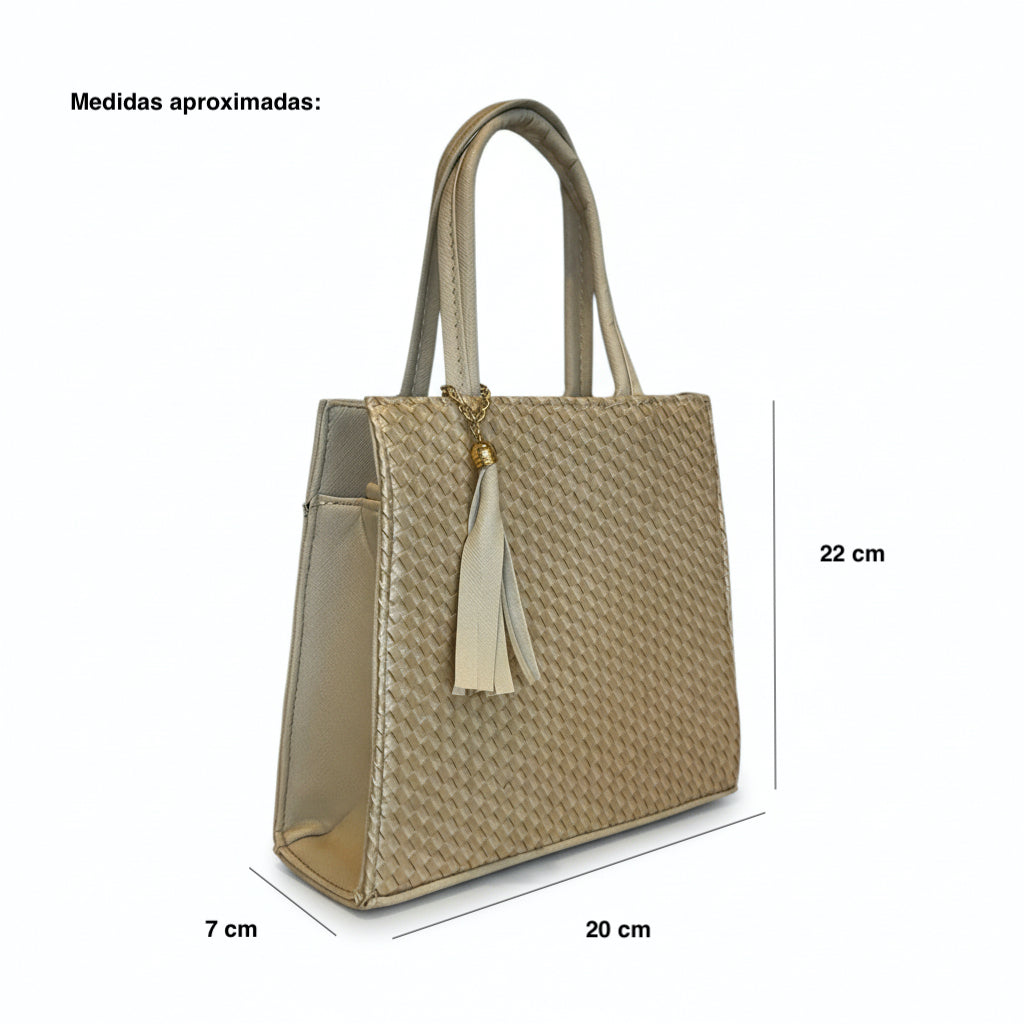 PAPINGO - Bolsa pequeña estructurada con textura entretejida y borla elegante