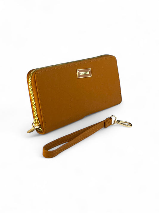 Cartera de cremallera simple de unicolor, delgada, portátil para dinero en efectivo.