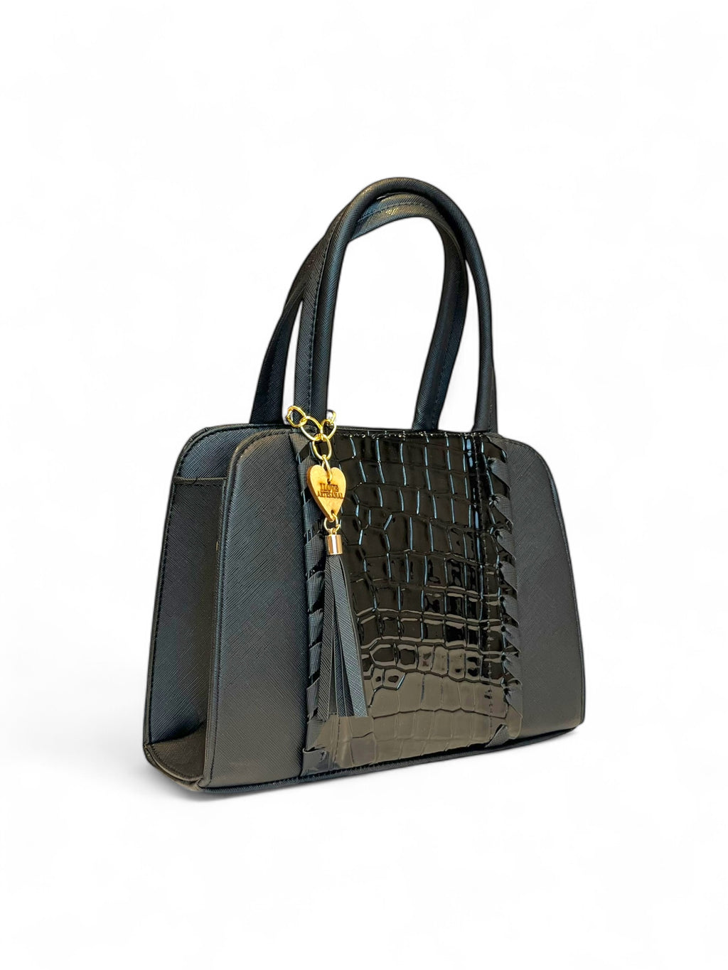 MÓNACO - Bolso mini elegante con textura cocodrilo y borla decorativa.