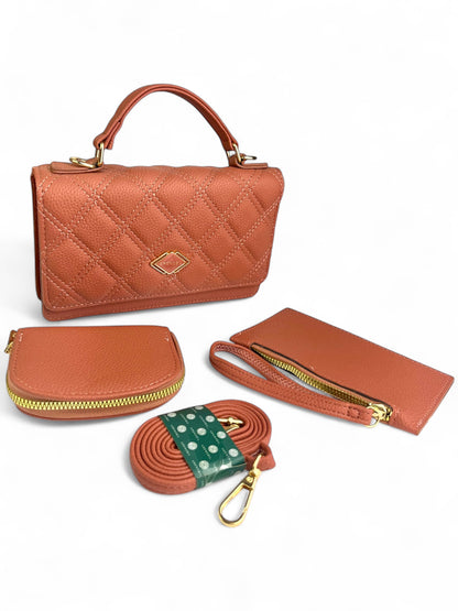 Bolso tipo cartera, mini, con texturas de costura, con correa ajustable y monederos