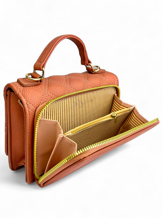Bolso tipo cartera, mini, con texturas de costura, con correa ajustable y monederos