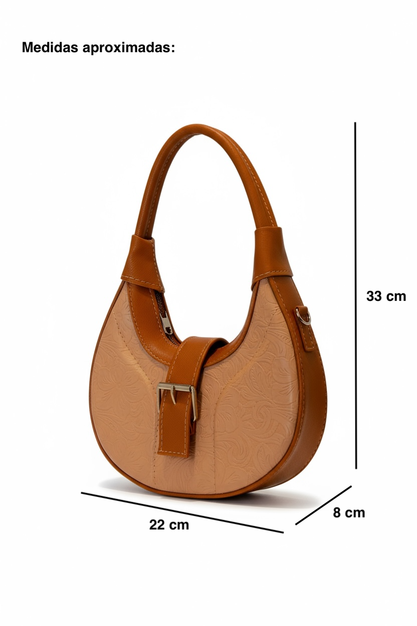 SIENA – Bolsa hobo con grabado floral y hebilla decorativa