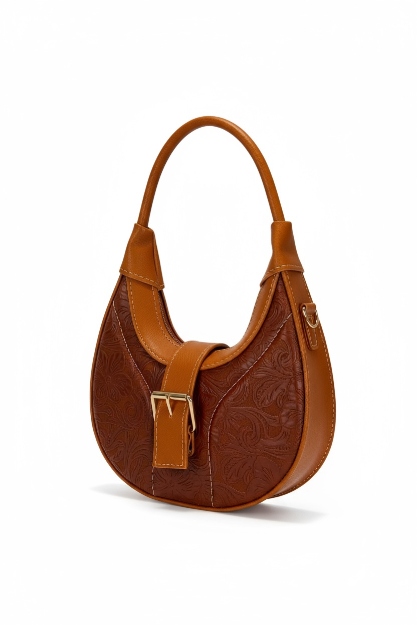 SIENA – Bolsa hobo con grabado floral y hebilla decorativa